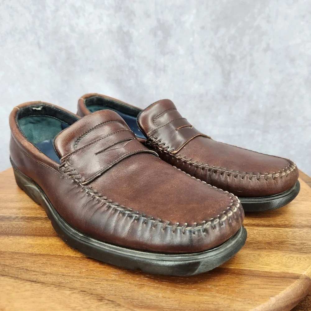 Bruno Magli Penny Loafers Mens 10 M Bologna Brown Leather Slip On Shoes‎ Italy